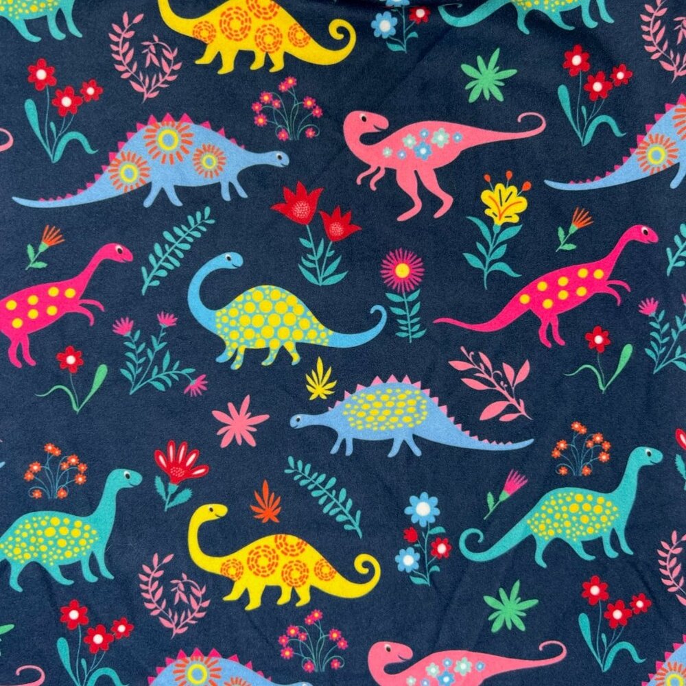 Colorful Floral Dinosaur Print Soft Navy Blue Kids Leggings